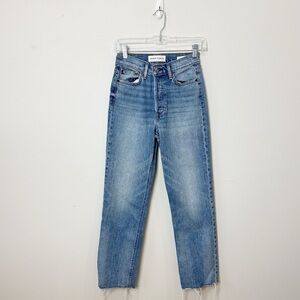 Aritzia Denim Forum The Arlo High Rise Straight Leg Jeans Raw Hem Buttonfly